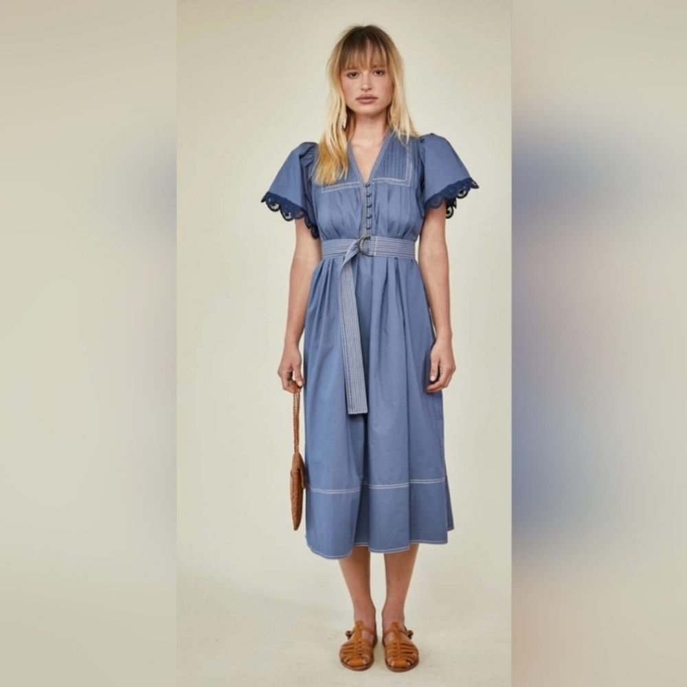 Hunter Bell Valencia Midi Belted Dress Stone Wash Size Medium